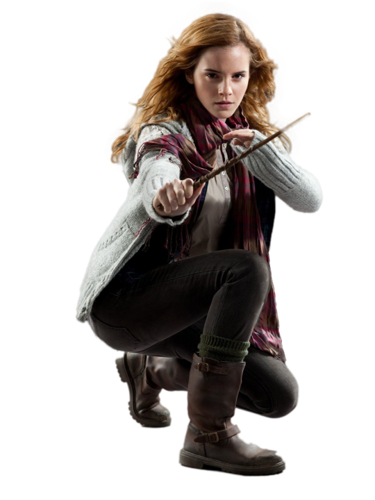 Hermione Granger holding a wand