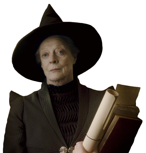 McGonagall holding a wand and books