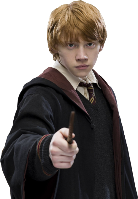 Ron Weasley holding a wand